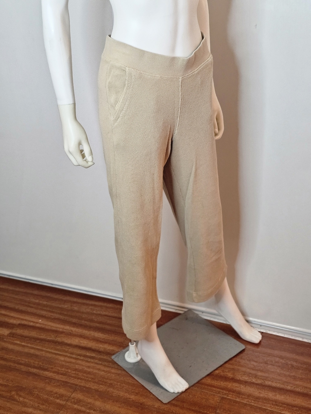 Pact 100% Organic Cotton Waffle Women's Beige Wide-Leg Knit Pants Size M - Picture 7 of 12